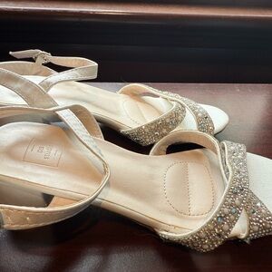 Girls Ivory Pearl & Crystal Dress Sandals with Ankle Strap